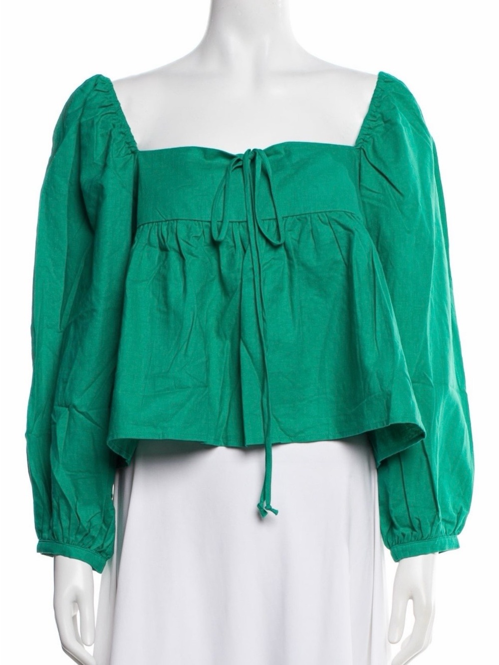 Ciao Lucia Green Square-Neck Peasant Top with Tie